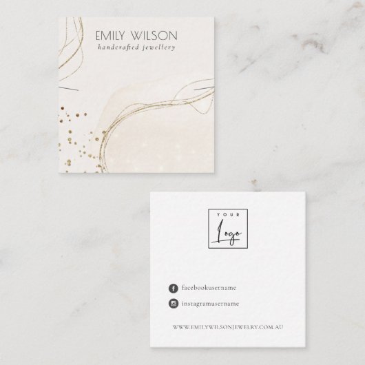 抽象芸術グリッターアイボリー金ゴールドネックレスバンドテンプレート スクエア名刺 (正面/裏面)