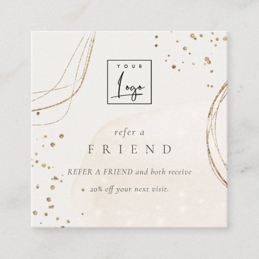 抽象芸術グリッターアイボリー金ゴールドフレンドロゴを参照 スクエア名刺 (正面)