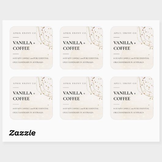 抽象芸術グリッターアイボリー金ゴールド水カラーキャンドル スクエアシール (シート)