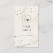 抽象芸術グリッターアイボリー金ゴールド水色ロゴ 名刺 (正面)