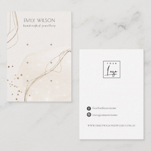 抽象芸術グリッターアイボリー金ゴールド3スタッドイヤリングディスプレイ 名刺 (正面/裏面)