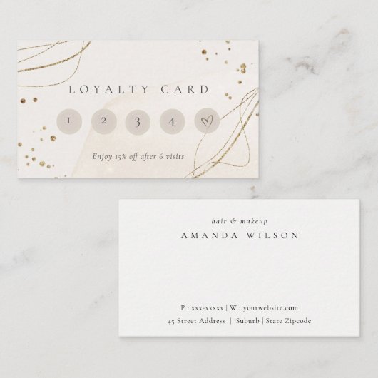 抽象芸術グリッターアイボリー金ゴールド5パンチロイヤリティ 名刺 (正面/裏面)