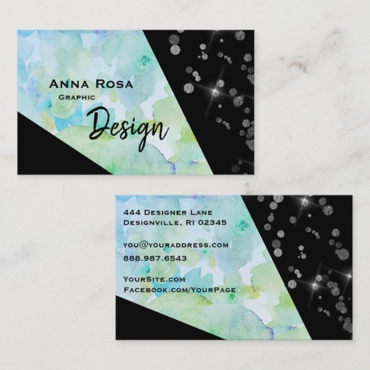 *~*抽象芸術グリッタージモダンオメトリ黒フローラ 名刺 (正面/裏面)