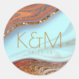 抽象芸術グリッタース結婚トラータのスカイブルーID903 ラウンドシール