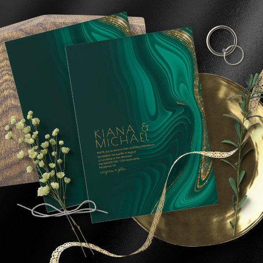 抽象芸術グリッタース結婚トラータDkグリーンID903 招待状