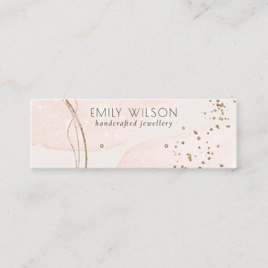 抽象芸術グリッターバラ金ゴールドスタッドイヤリングディスプレイ スキニー名刺 (正面)