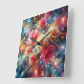 抽象芸術グリッターバラ スクエア壁時計 (傾斜)