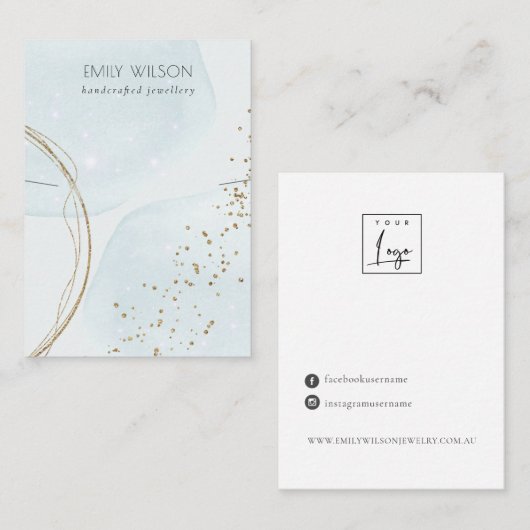 抽象芸術グリッターブルー金ゴールドネックレスバンドディスプレイ 名刺 (正面/裏面)