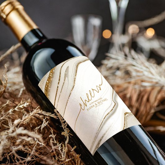 抽象芸術グリッター層応援アイボリーID903 ワインラベル