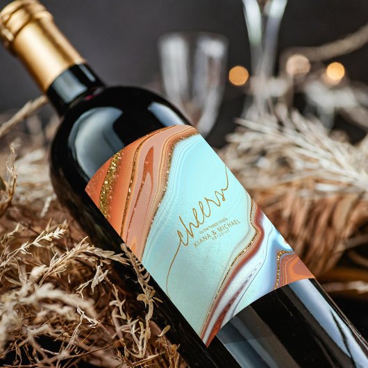 抽象芸術グリッター層応援スカイブルーID903 ワインラベル