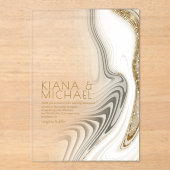 抽象芸術グリッター層結婚のアイボリーID903 アクリル招待状 (正面)