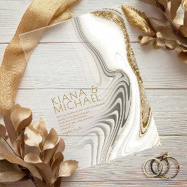 抽象芸術グリッター層結婚のアイボリーID903 アクリル招待状