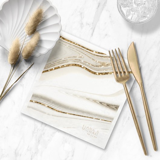 抽象芸術グリッター層結婚のアイボリーID903 スタンダードカクテルナプキン