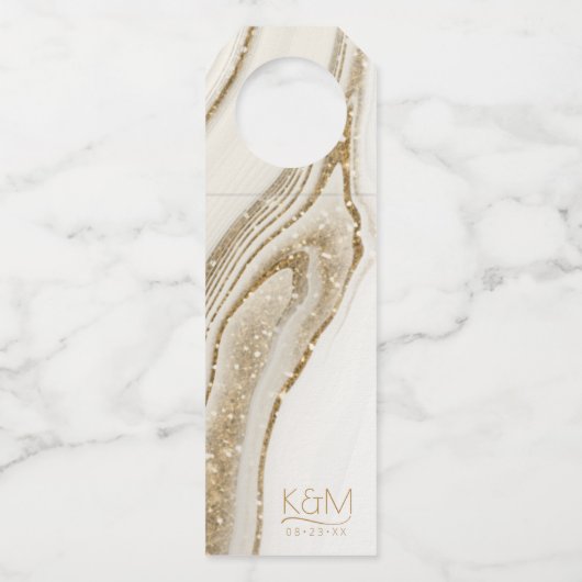 抽象芸術グリッター層結婚のアイボリーID903 ボトルネックタグ (正面)