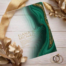 抽象芸術グリッター層結婚の緑金ゴールドID903 アクリル招待状