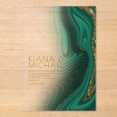 抽象芸術グリッター層結婚の緑金ゴールドID903 アクリル招待状 (正面)