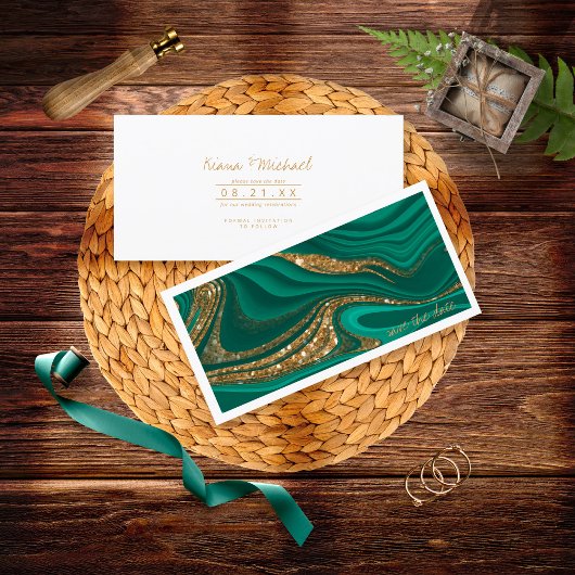 抽象芸術グリッター層結婚の緑ID903 セーブザデート