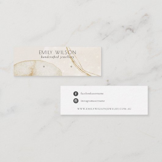 抽象芸術グリッター金ゴールドベージュスタッドイヤリングディスプレイ スキニー名刺 (正面/裏面)