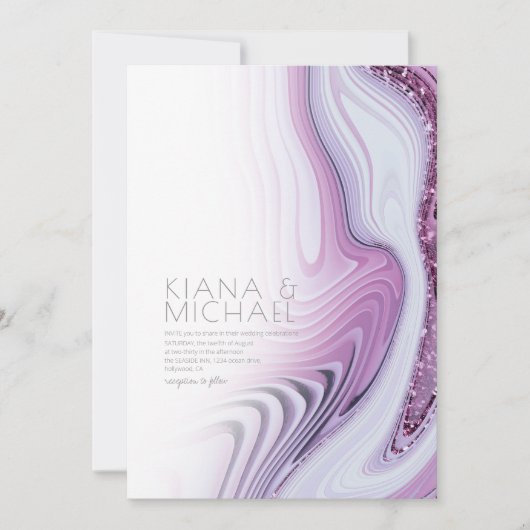 抽象芸術グリッターStrata結婚の薄紫/Wht ID903 招待状 (正面)