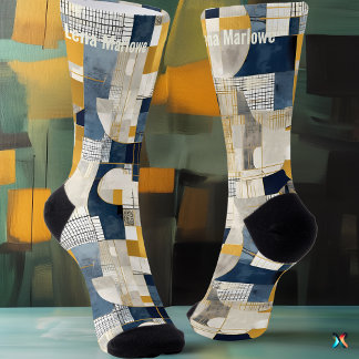 抽象芸術グリッドと円のパターンモダンカスタム ソックス