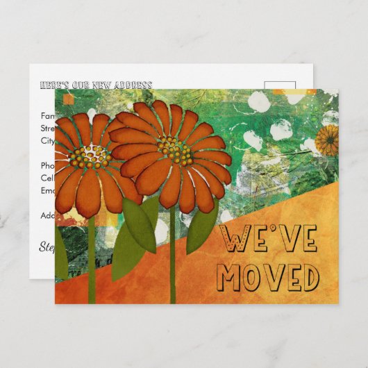 抽象芸術グリーンとオレンジのフローラの新しいアドレス ポストカード (正面/裏面)