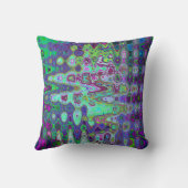 抽象芸術グリーンと紫の波状モザイクレトロ クッション (裏面)