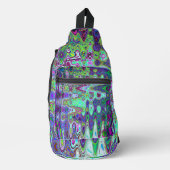 抽象芸術グリーンと紫の波状モザイクレトロ スリングバッグ (正面)