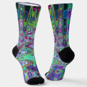 抽象芸術グリーンと紫の波状モザイクレトロ ソックス (傾斜あり)