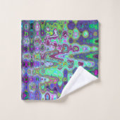 抽象芸術グリーンと紫の波状モザイクレトロ バスタオルセット (ウォッシュタオル)