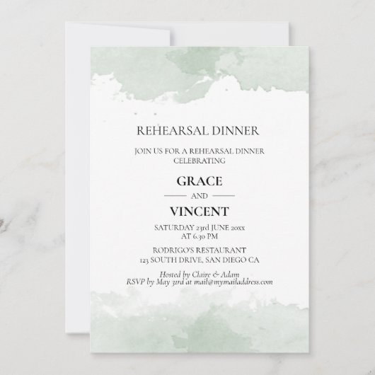 抽象芸術グリーンウォーター色のリハーサルディナー 招待状 (正面)