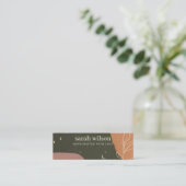 抽象芸術グリーンオレンジのリーフィスタッドイヤリングディスプレイ スキニー名刺 (スタンド正面)