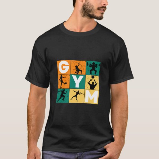 抽象芸術グリーンオレンジイエロージムスポーツアート Tシャツ (正面)