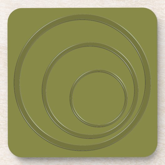 抽象芸術グリーンカーキラウンド円3d効果モダン コースター (正面)