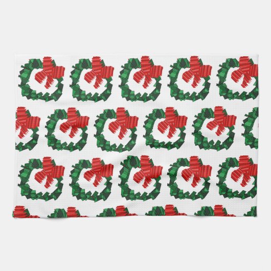 抽象芸術グリーンクリスマスリースキッチンタオル キッチンタオル (横)