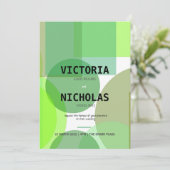 抽象芸術グリーンサークルと正方形の結婚式の招待 招待状 (スタンド正面)