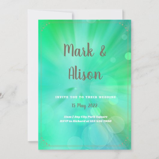 抽象芸術グリーンサークル結婚式招待状 招待状 (正面)