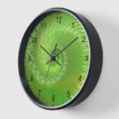 抽象芸術グリーンスパイラルフラクタル 壁時計 (傾斜)