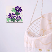 抽象芸術グリーンパープルクローバー&フラワードードル