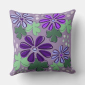 抽象芸術グリーンパープルクローバー&フラワードードル クッション (裏面)