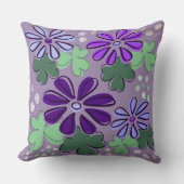 抽象芸術グリーンパープルクローバー&フラワードードル クッション (正面)