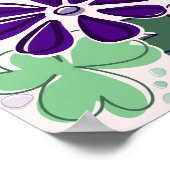 抽象芸術グリーンパープルクローバー&フラワードードル ポスター (角)