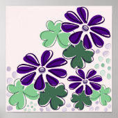 抽象芸術グリーンパープルクローバー&フラワードードル ポスター (正面)