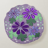 抽象芸術グリーンパープルクローバー&フラワードードル ラウンドクッション (裏面)