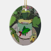 抽象芸術グリーンフィッシュ、追加、編集文字 セラミックオーナメント (右)