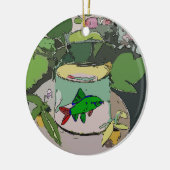 抽象芸術グリーンフィッシュ、追加、編集文字 セラミックオーナメント (左)