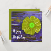 抽象芸術グリーンフラワーキュートオープン誕生日 カード (正面/裏面インサイチュ)