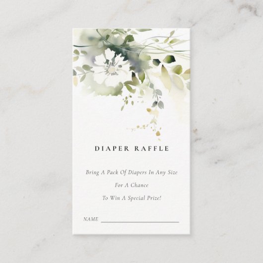 抽象芸術グリーンフローラおむつラッフルベビーシャワー エンクロージャーカード (正面)