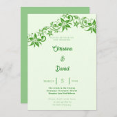 抽象芸術グリーンフローラ&葉結婚式招待状 招待状 (正面/裏面)