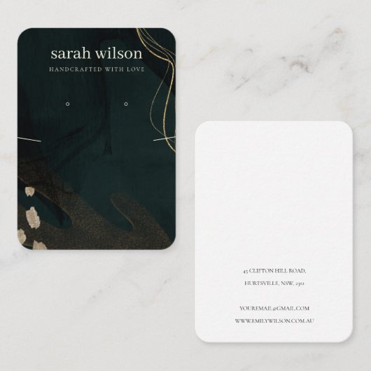 抽象芸術グリーンブラック金ゴールドイヤリングネックレスディスプレイ 名刺 (正面/裏面)