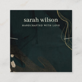 抽象芸術グリーンブラック金ゴールドバンドネックレスディスプレイ スクエア名刺